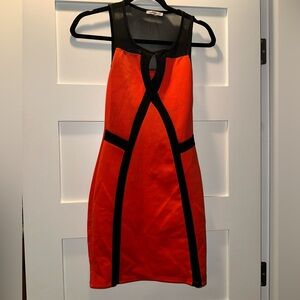 Fashion-forward vibrant red color with black accents hot mini Dress (S)